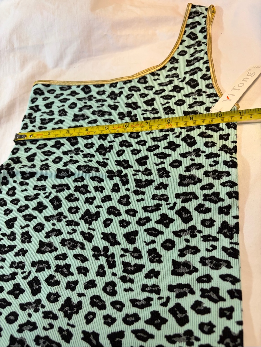 One-Shoulder Mint Green Leopard Ribbed Tank - Picture 3 of 3